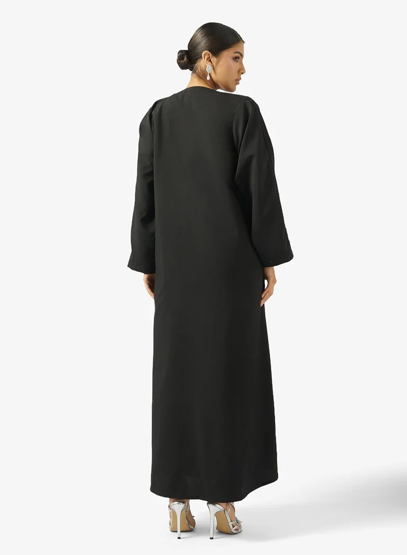 hayas closet  Black Embellished Abaya With Sheila for Women | Best Price UAE